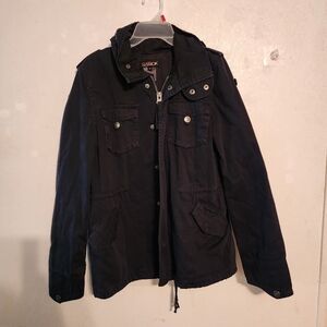 LaRok Black Utility Jacket Hooded Full Zip Snap Button Size XS, no vest